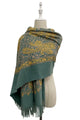 Embroidered Metallic Paisley Wool Blanket Tassel Scarf