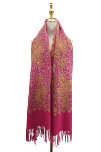 Embroidered Metallic Paisley Wool Blanket Tassel Scarf