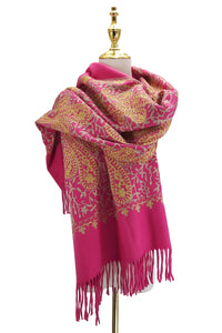 Embroidered Metallic Paisley Wool Blanket Tassel Scarf