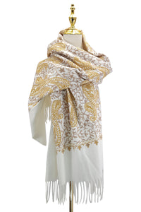 Embroidered Metallic Paisley Wool Blanket Tassel Scarf