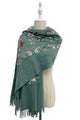 Embroidered Floral Paisley Wool Blanket Tassel Scarf