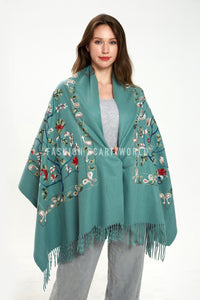 Embroidered Floral Paisley Wool Blanket Tassel Scarf