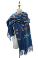 Embroidered Floral Paisley Wool Blanket Tassel Scarf