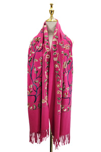 Embroidered Floral Paisley Wool Blanket Tassel Scarf