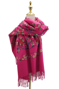 Embroidered Floral Paisley Wool Blanket Tassel Scarf