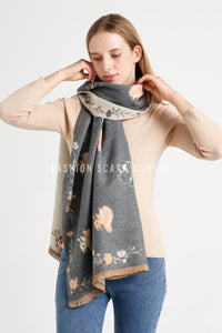 Squirrel & Floral Soft Woven Frayed Scarf