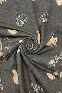 Squirrel & Floral Soft Woven Frayed Scarf