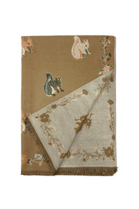 Squirrel & Floral Soft Woven Frayed Scarf