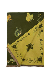 Squirrel & Floral Soft Woven Frayed Scarf