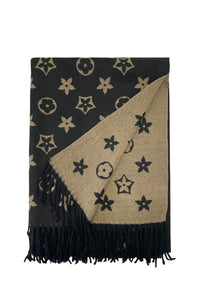 Floral Reversible Metallic Thread Tassel Scarf