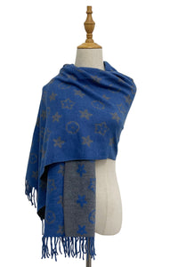 Floral Reversible Metallic Thread Tassel Scarf