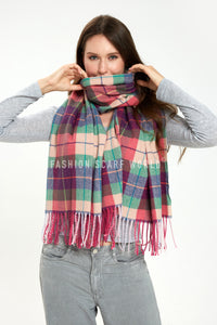 Vibrant Check Print Tassel Scarf