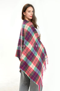 Vibrant Check Print Tassel Scarf