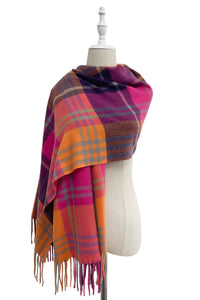 Bright Stripe Check Tassel Scarf