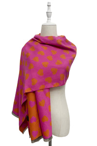 Colourful Love Heart Print Reversible Frayed Scarf