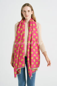 Colourful Love Heart Print Reversible Frayed Scarf