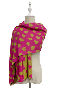 Colourful Love Heart Print Reversible Frayed Scarf