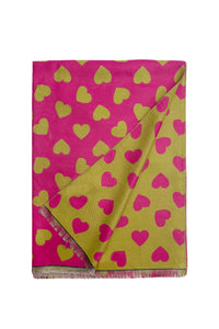 Colourful Love Heart Print Reversible Frayed Scarf