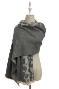 Star & Leopard Reversible Print Frayed Scarf