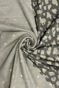 Star & Leopard Reversible Print Frayed Scarf