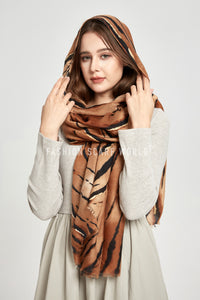 Tiger Print Foiled Frayed Scarf