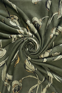 Tulip Floral Print Foiled Frayed Scarf