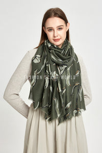 Tulip Floral Print Foiled Frayed Scarf