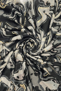 Floral & Marble Print Foiled Frayed Scarf