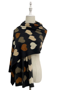 Bold Heart Print Frayed Scarf