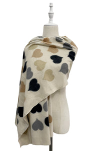 Bold Heart Print Frayed Scarf