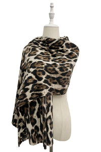 Bold Leopard Animal Print Frayed Scarf