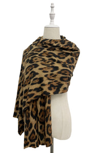 Bold Leopard Animal Print Frayed Scarf