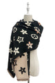 Large Floral Print Reversible Frayed Scarf