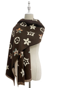 Large Floral Print Reversible Frayed Scarf