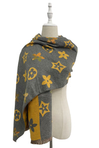 Large Floral Print Reversible Frayed Scarf