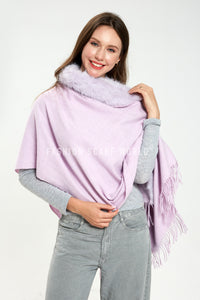 Cosy Faux Fur Trim Tasselled Shawl