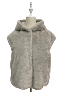 Plain Faux Fur Hooded Gilet Jacket