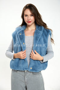 Plain Faux Fur Hooded Gilet Jacket