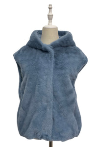 Plain Faux Fur Hooded Gilet Jacket