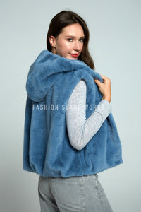 Plain Faux Fur Hooded Gilet Jacket