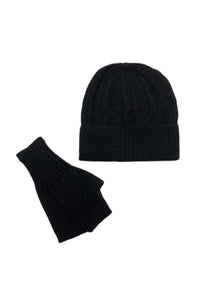 Plain Knitted Wool Hat & Fingerless Gloves Set