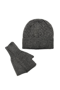 Plain Knitted Wool Hat & Fingerless Gloves Set