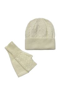 Plain Knitted Wool Hat & Fingerless Gloves Set