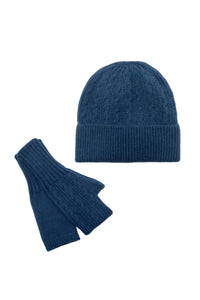 Plain Knitted Wool Hat & Fingerless Gloves Set