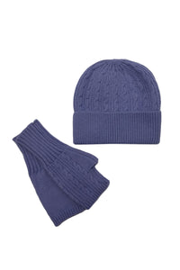 Plain Knitted Wool Hat & Fingerless Gloves Set