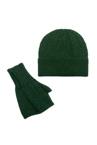 Plain Knitted Wool Hat & Fingerless Gloves Set