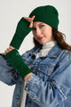 Plain Knitted Wool Hat & Fingerless Gloves Set