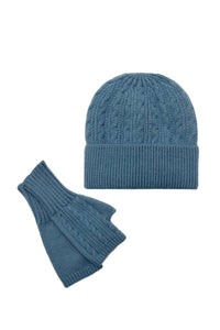 Plain Knitted Wool Hat & Fingerless Gloves Set