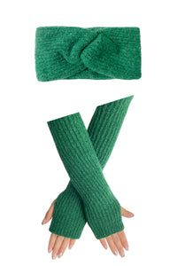 Plain Knitted Wool Headwarmer & Arm Warmer Gloves Set