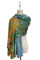 Klimt 'Flower Garden' Print Wool Reversible Frayed Scarf